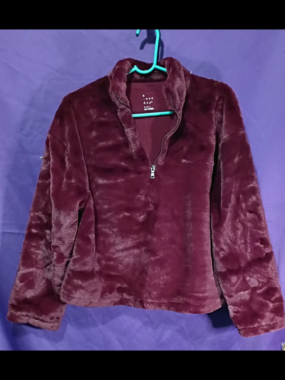 a new day Plush Half-Zip Teddy Jacket - Burgundy